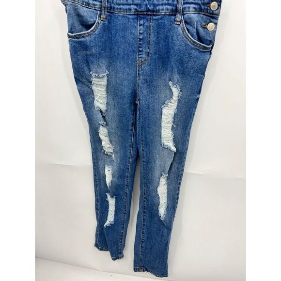 Papaya Women's Blue Denim High Rise Distressed Sleeveless Overalls Size Large - Picture 5 of 10
